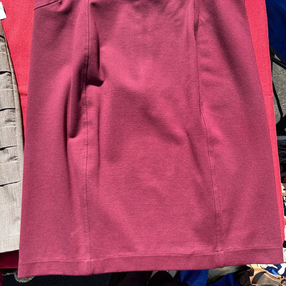 Burgundy Knee-Length Pencil Skirt